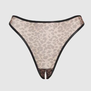 Leopard Print Nylon Mesh Crotchless Thong Panty by House of Desire
